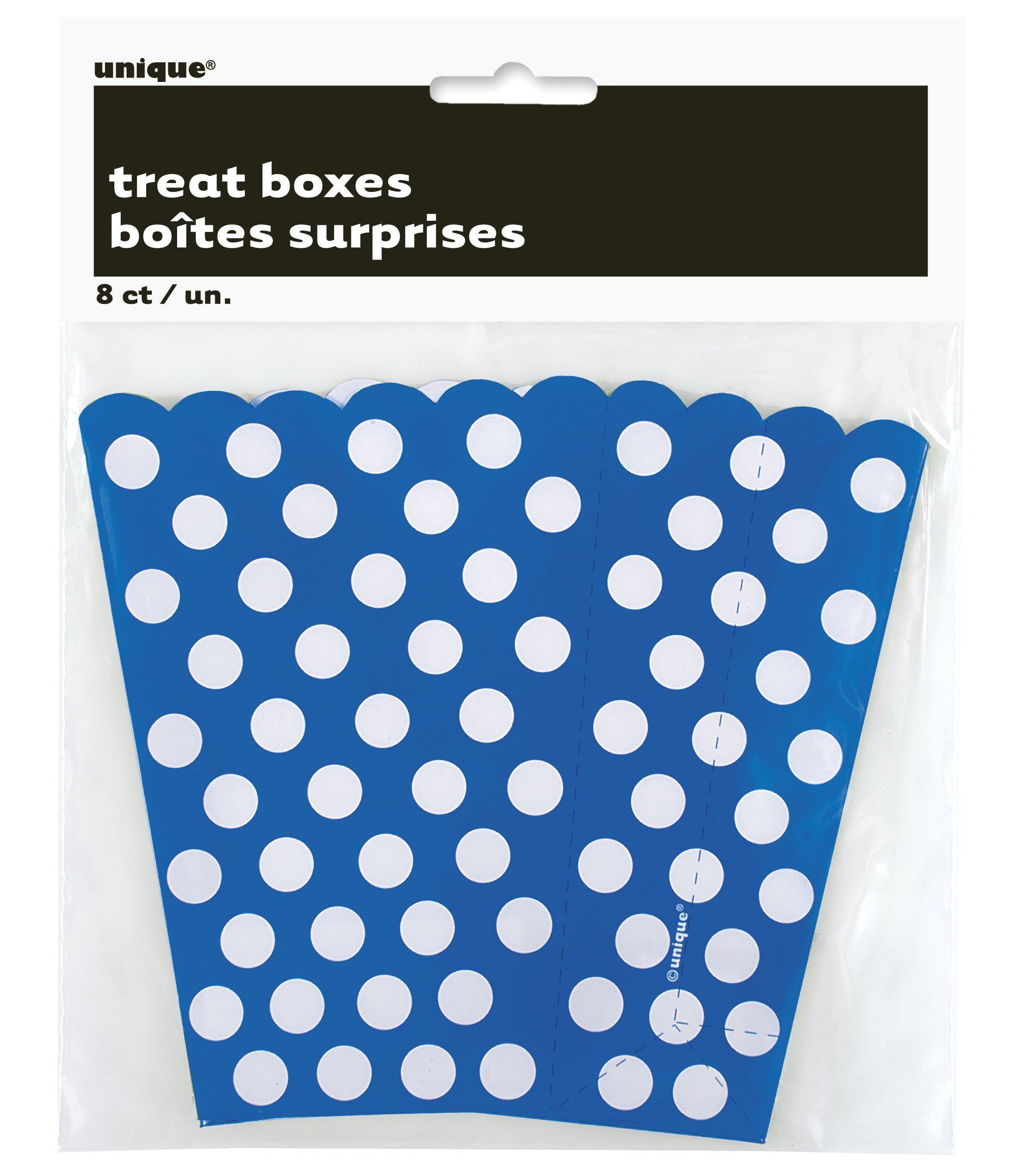 Royal Blue Dots Treat Boxes (Pack Of 8) - Elegant Paper Party Favor Containers - Perfect For Celebrations & Gifts